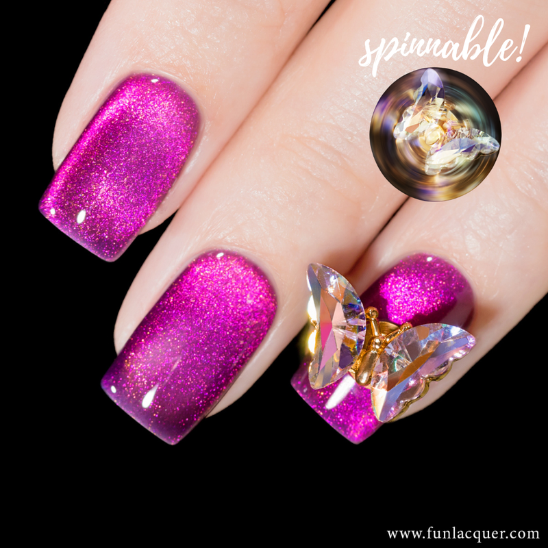 Iridescent Pink - 3D Spinning Butterfly Nail Stud