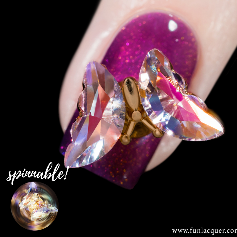 Iridescent Pink - 3D Spinning Butterfly Nail Stud