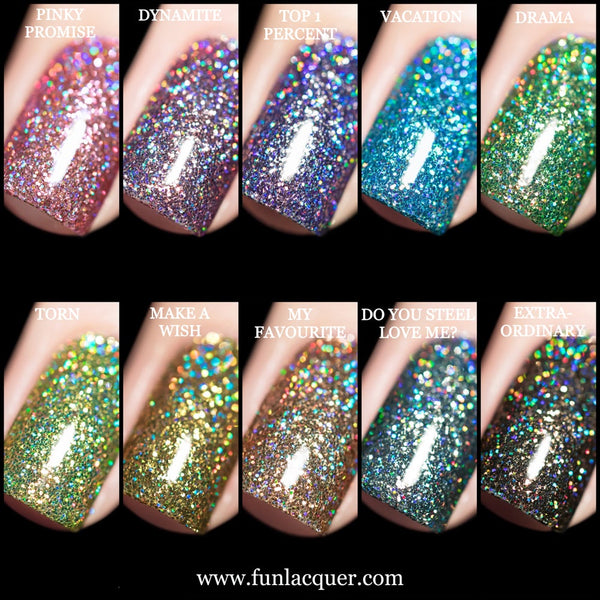 F.U.N Lacquer 6th Anniversary Collection Holo Glitter Nails